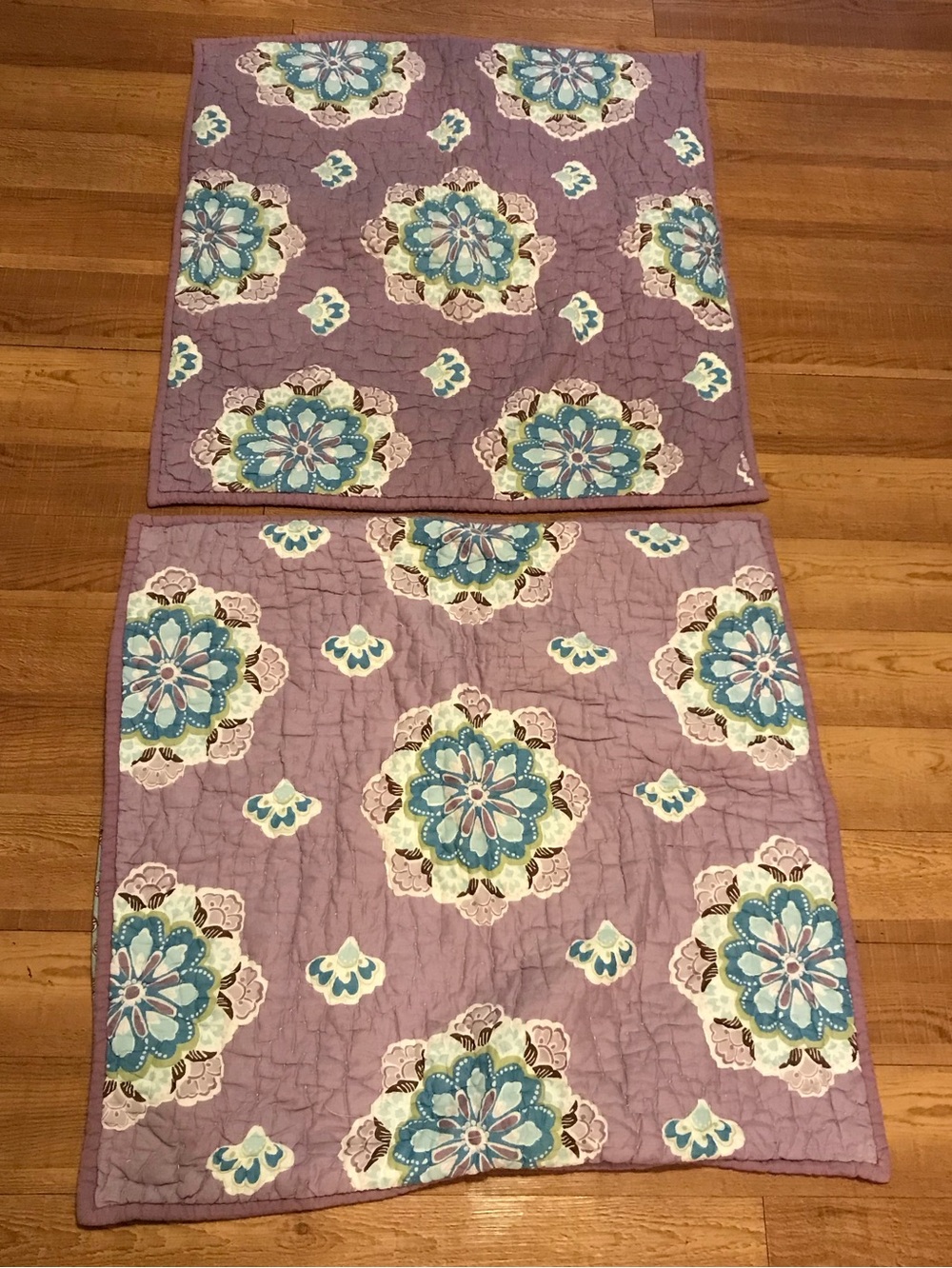 Pottery Barn Kids purple and blue quilted Euro shams set of 2